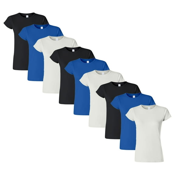 Gilden- Short Sleeve T-Shirt, Women's Crew Neck Sleeve T-Shirt, 100% Ring-Spun Cotton, 4.5 oz, Assorted Color, 6-Pack, L-Size