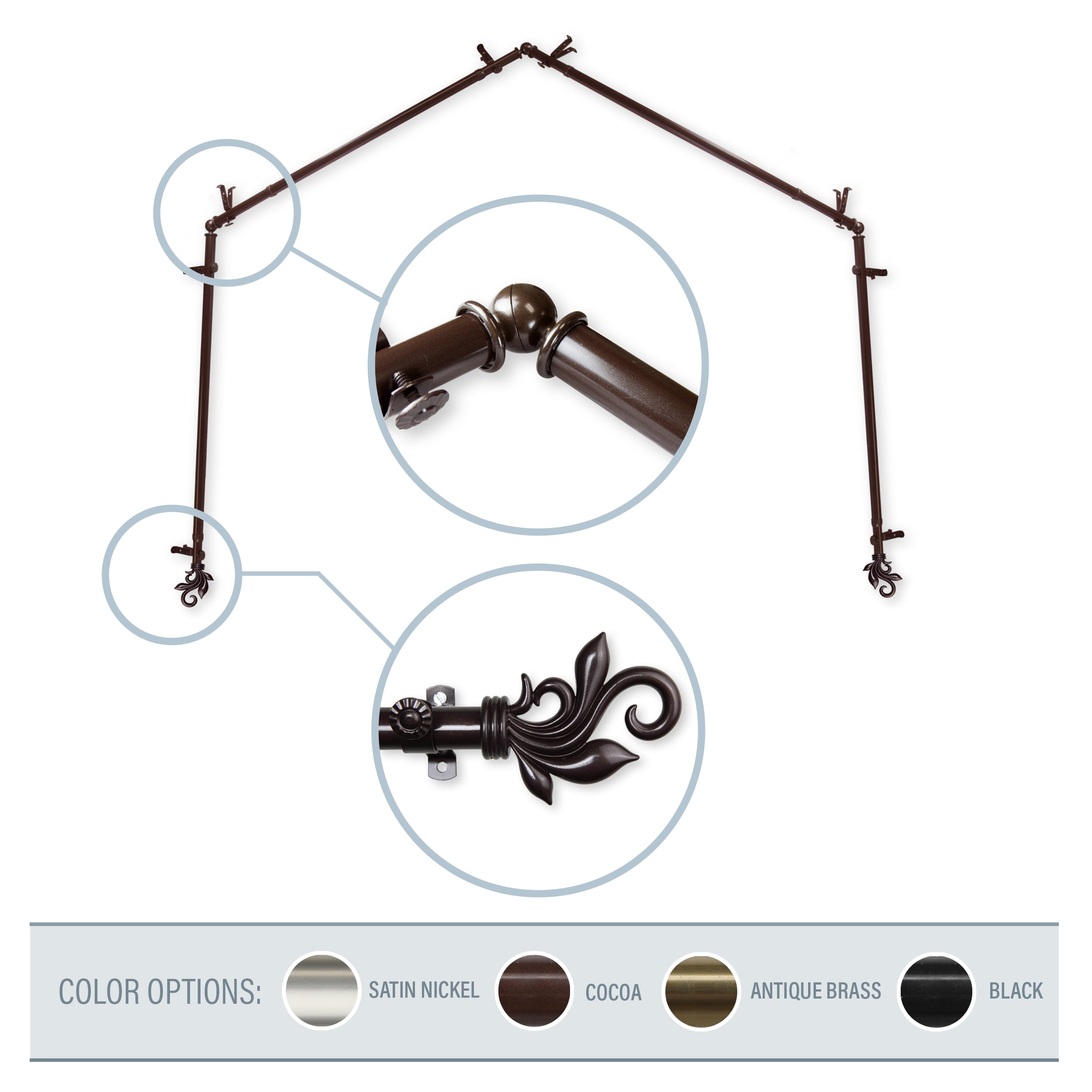 Giles 13/16" 4-Sided Bay Window Curtain Rod - Cocoa