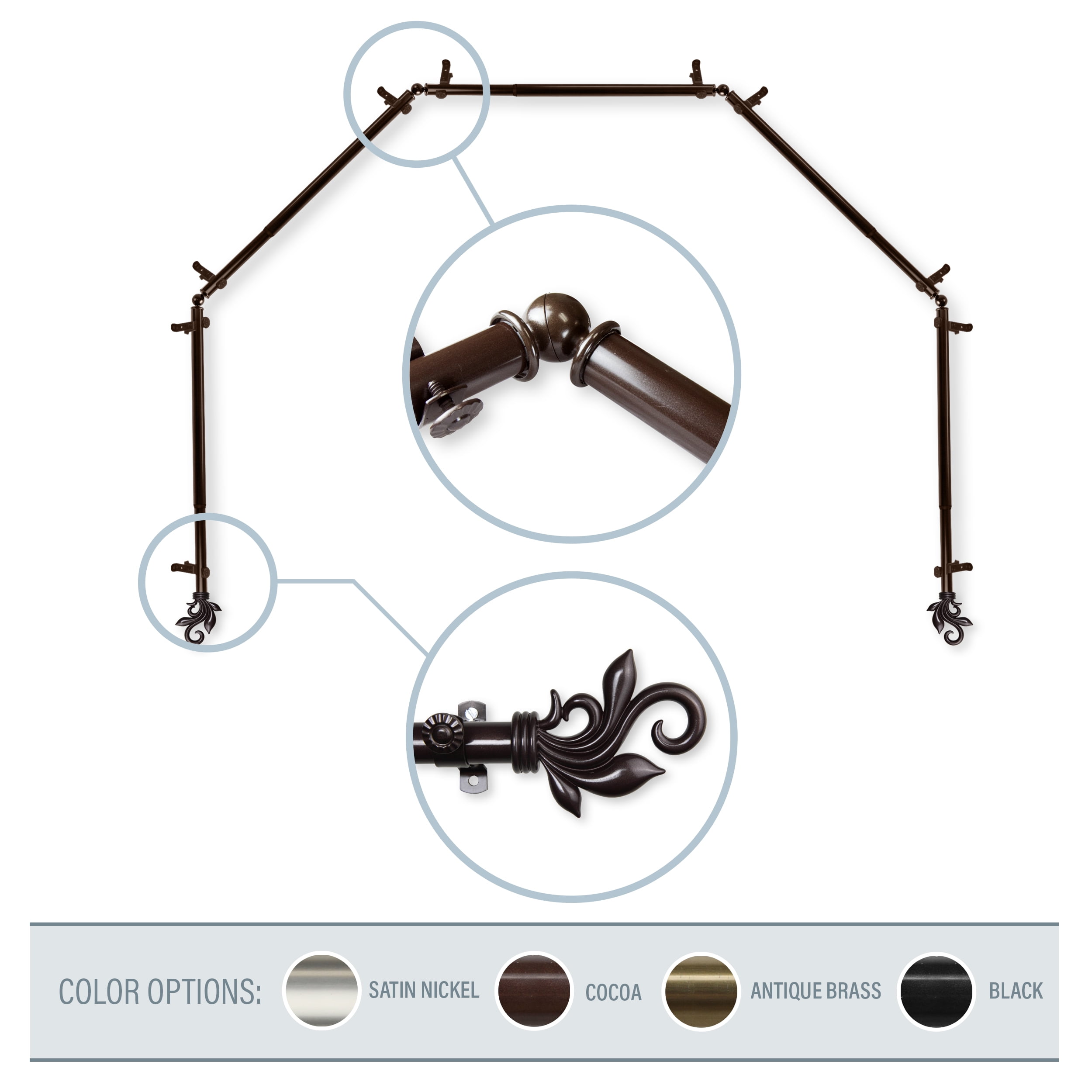 Giles 13/16" 5-Sided Bay Window Curtain Rod - Cocoa