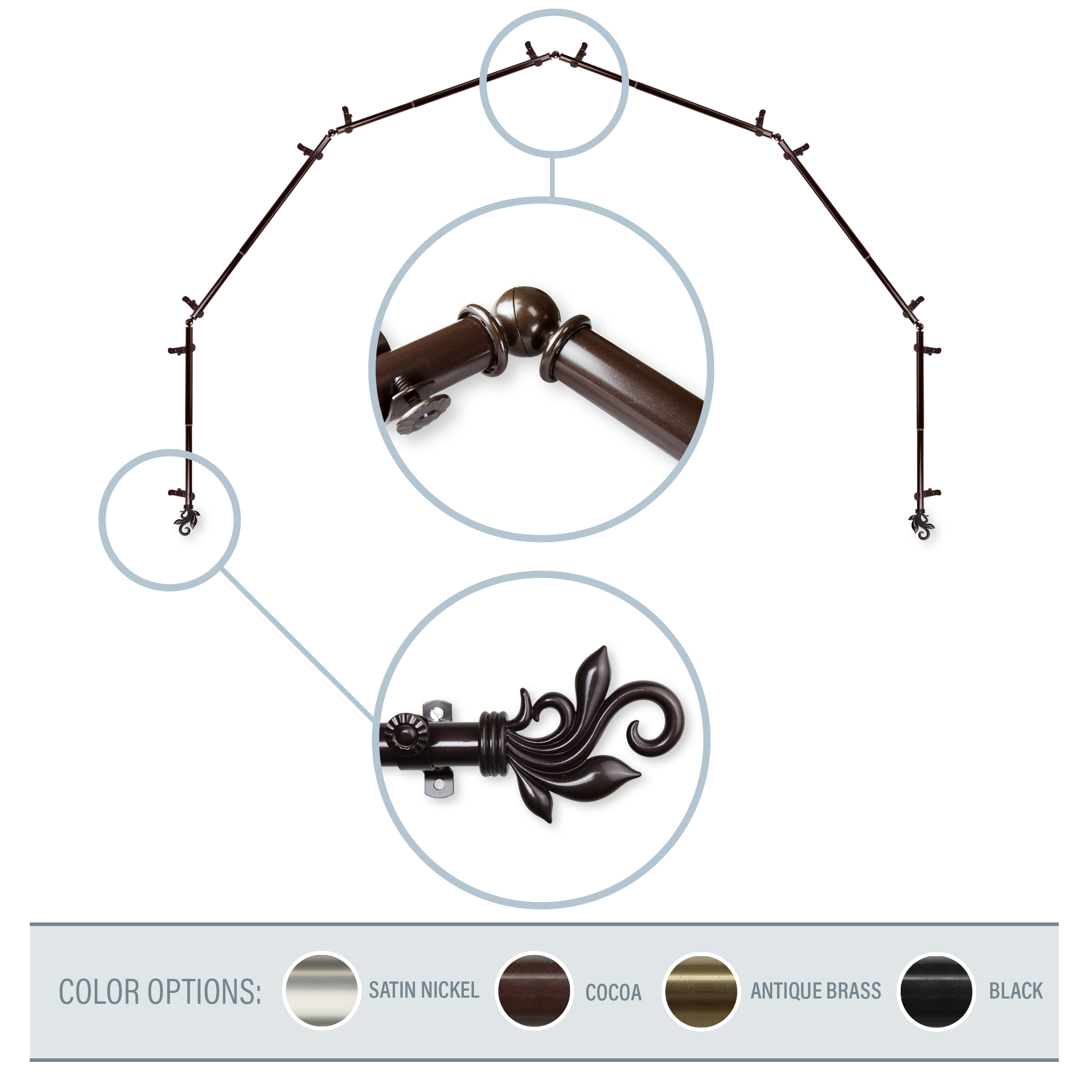 Giles 13/16" 6-Sided Bay Window Curtain Rod - Cocoa