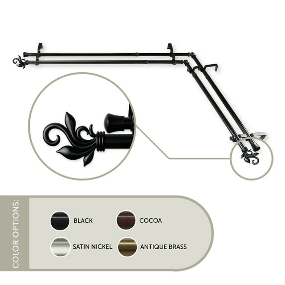 Giles 13/16 inch Double Corner Window Curtain Rod 48-84" - Black