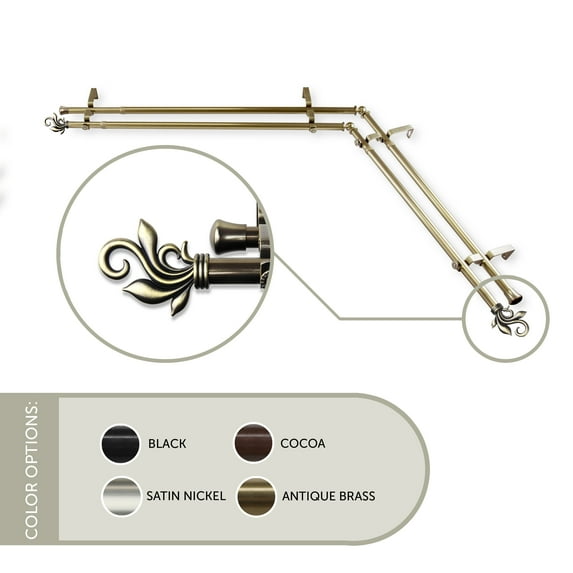 Giles 13/16 inch Double Corner Window Curtain Rod 66-120" - Antique Brass