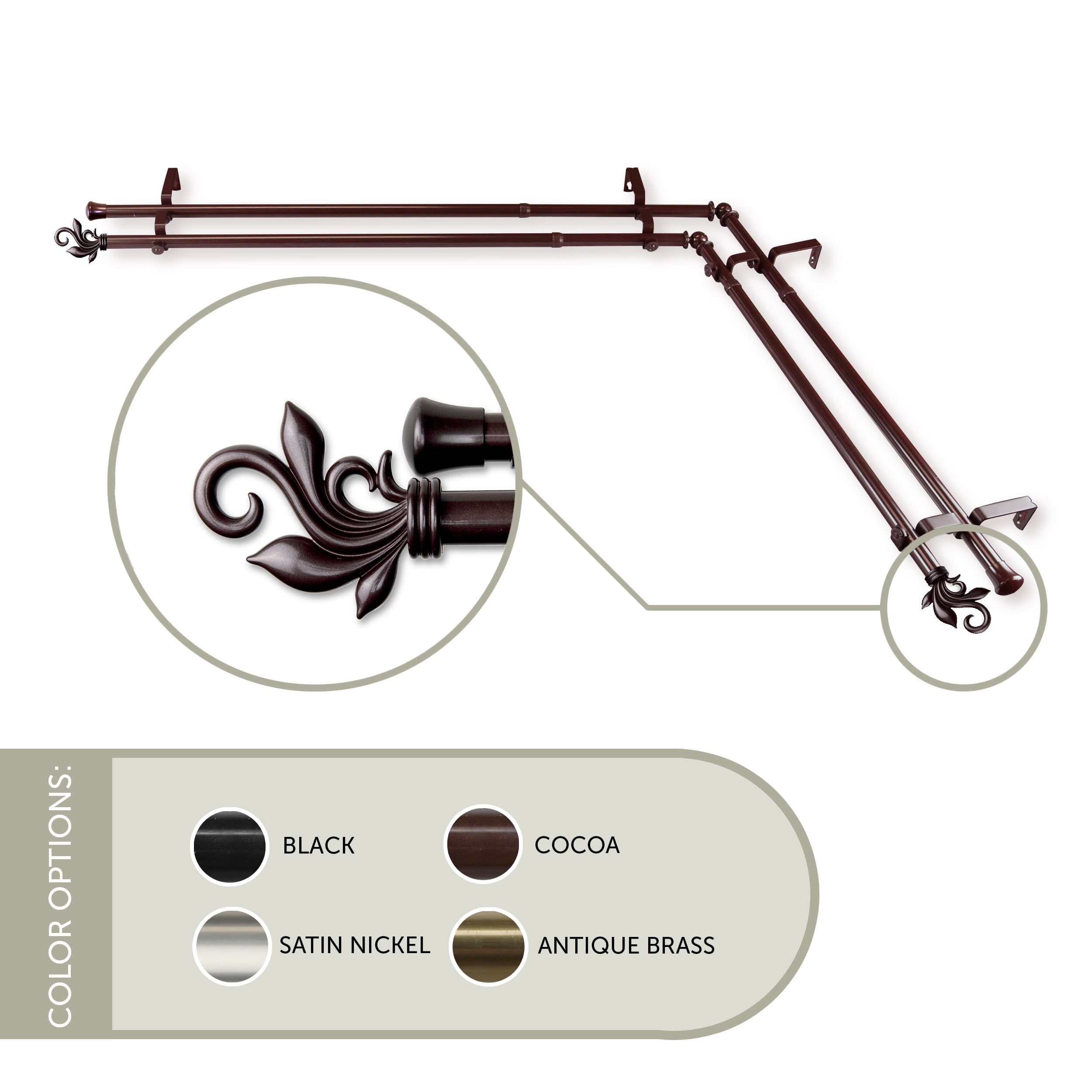 Giles 13/16 inch Double Corner Window Curtain Rod 66-120" - Cocoa