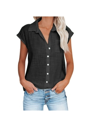 Sunisery Women's Sexy Crop Top Button Down V Neck Strappy Tops Short Sleeve  Summer Tee Shirt