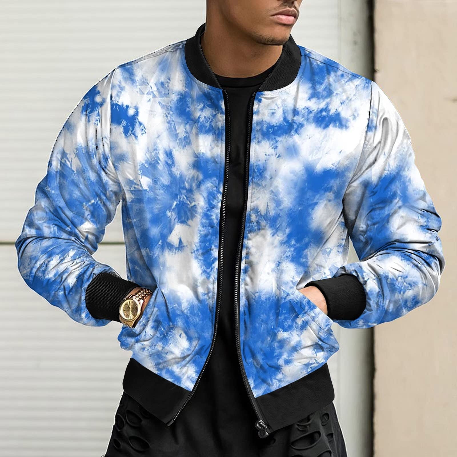 GiliGiliso Men s Casual Temperament Stand Collar Zipper Jacket Printed Long Sleeve Hoodless Casual Jacket Walmart