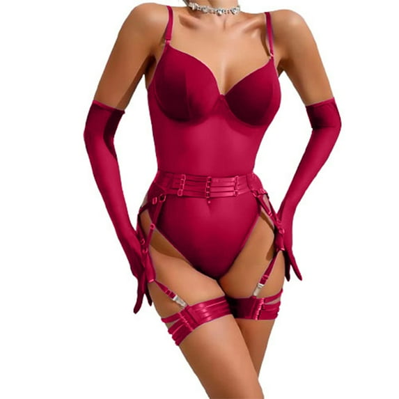Tqcoqu Women's Sexy Mesh Tight Fitting Jumpsuit Foreign Trade Garter Belt Crotch Opening Lingerie Gloves