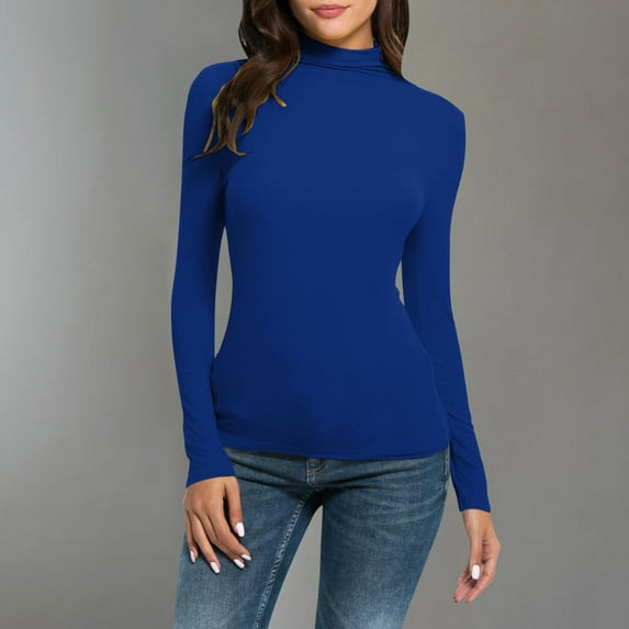 GiliGiliso Womens Solid Color Turtleneck Long Sleeve Knitting Tshirt Slim Blouse Tops