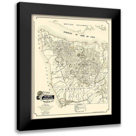 Gill 20x24 Black Modern Framed Museum Art Print Titled - Olympic Mountains Washington - Gill 1890