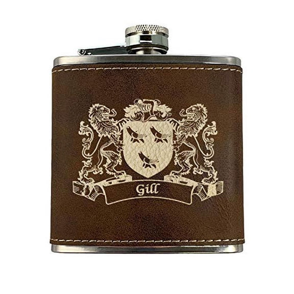 Gill Irish Coat of Arms Leather Flask - Rustic Brown
