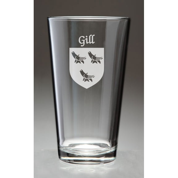 Gill Irish Coat of Arms Pint Glasses - Set of 4 (Sand Etched)