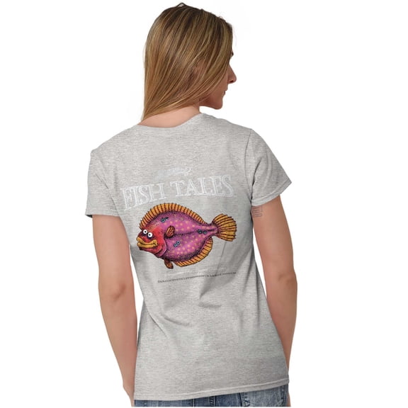 Gill McFinn Funny Flounder Fishing Womens Fitted Plus Size Graphic Tee Brisco Brands 2X