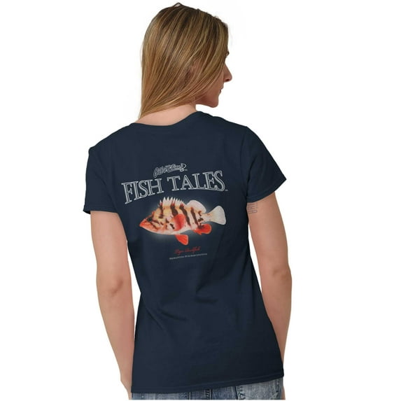 Gill McFinn Tiger Rockfish Fishing Womens Fitted Plus Size Graphic Tee Brisco Brands 2X
