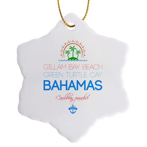 3drose, Gillam Bay Beach, Green Turtle Cay, Bahamas. Summer Vacation Gift, 3 inch Snowflake Porcelain Ornament