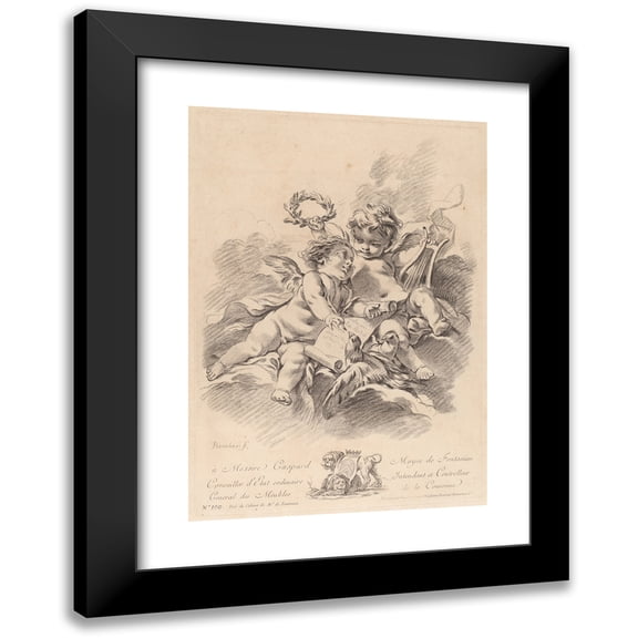 Gilles Demarteau the Elder 11x14 Black Modern Framed Museum Art Print Titled - Allegory of Music with Two Cherubs and Doves