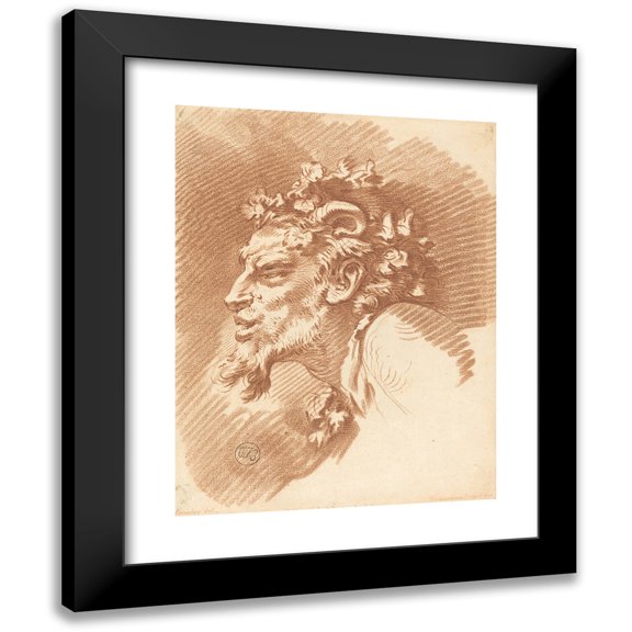 Gilles Demarteau the Elder 12x14 Black Modern Framed Museum Art Print Titled - Head of a Faun