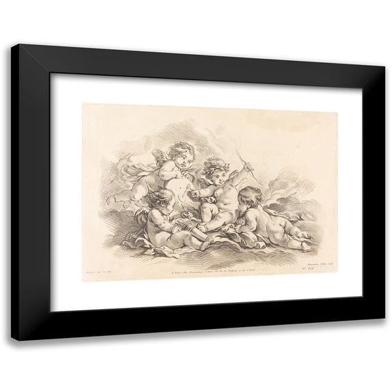 Gilles Demarteau the Elder 14x11 Black Modern Framed Museum Art Print Titled - Four Cherubs at Target Practice