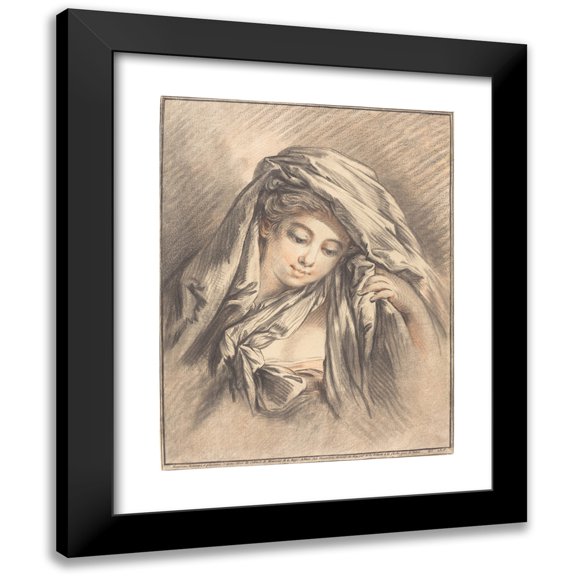 Gilles Demarteau the Elder 15x18 Black Modern Framed Museum Art Print Titled - Young Woman with Her Head Covered (1767)