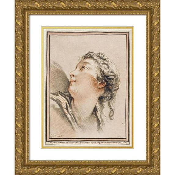Gilles Demarteau the Elder 15x18 Gold Ornate Wood Frame and Double Matted Museum Art Print Titled - Head of a Woman (1762-1772)