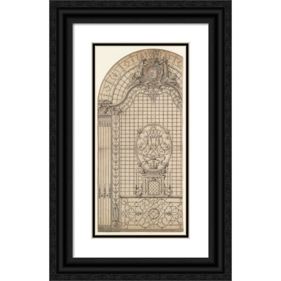 Gilles-Marie Oppenord 13x24 Black Ornate Framed Double Matted Museum Art Print Titled: Design for the Wrought-Iron Entrance Grille of a Chapel (ca. 1700-1720)