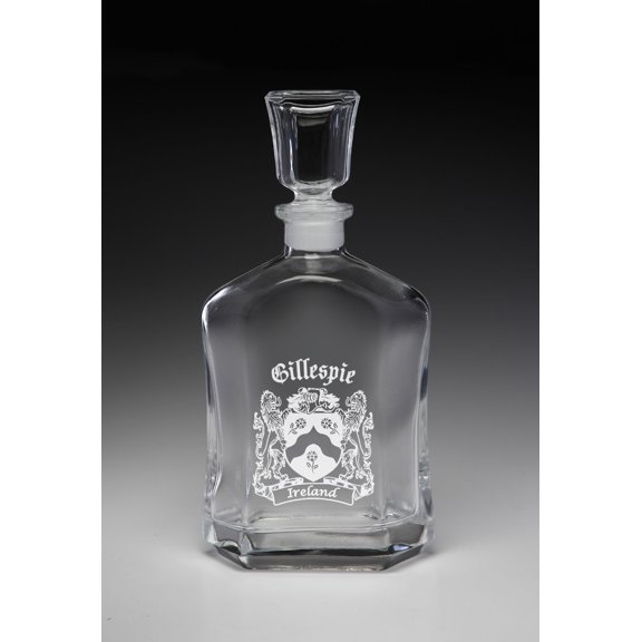 Gillespie Irish Coat of Arms Whiskey Decanter (Sand Etched)