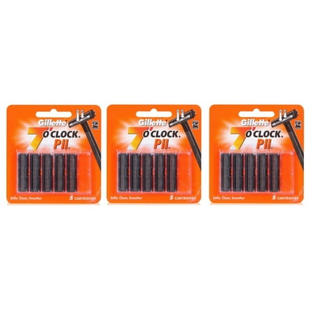 Gillette 7 O'Clock PII Razor Blades 5 Count (Pack of 3) + Eyebrow Ruler