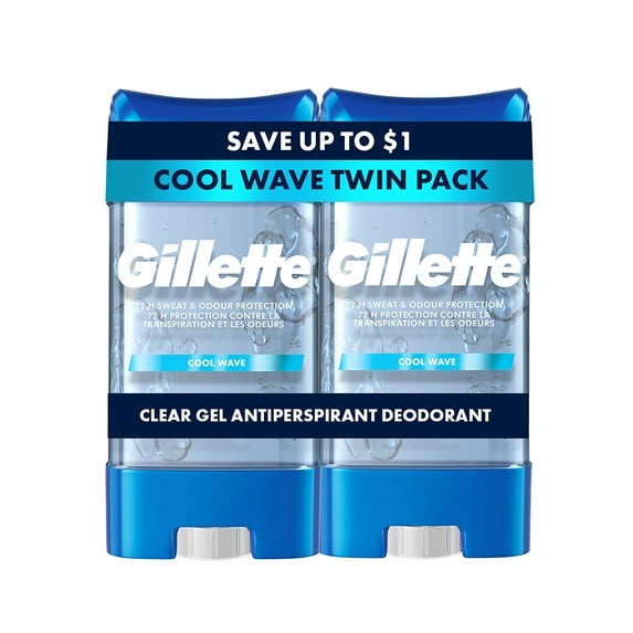 Gillette Antiperspirant Deodorant for Men, Clear Gel, Cool Wave, Twin Pack, 3.8oz