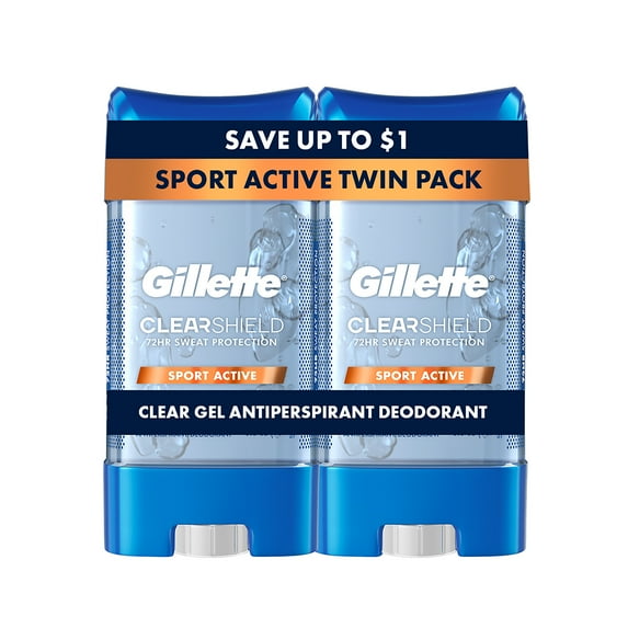 Gillette Antiperspirant Deodorant for Men, Clear Gel, Sport Active, Twin Pack, 3.8 oz