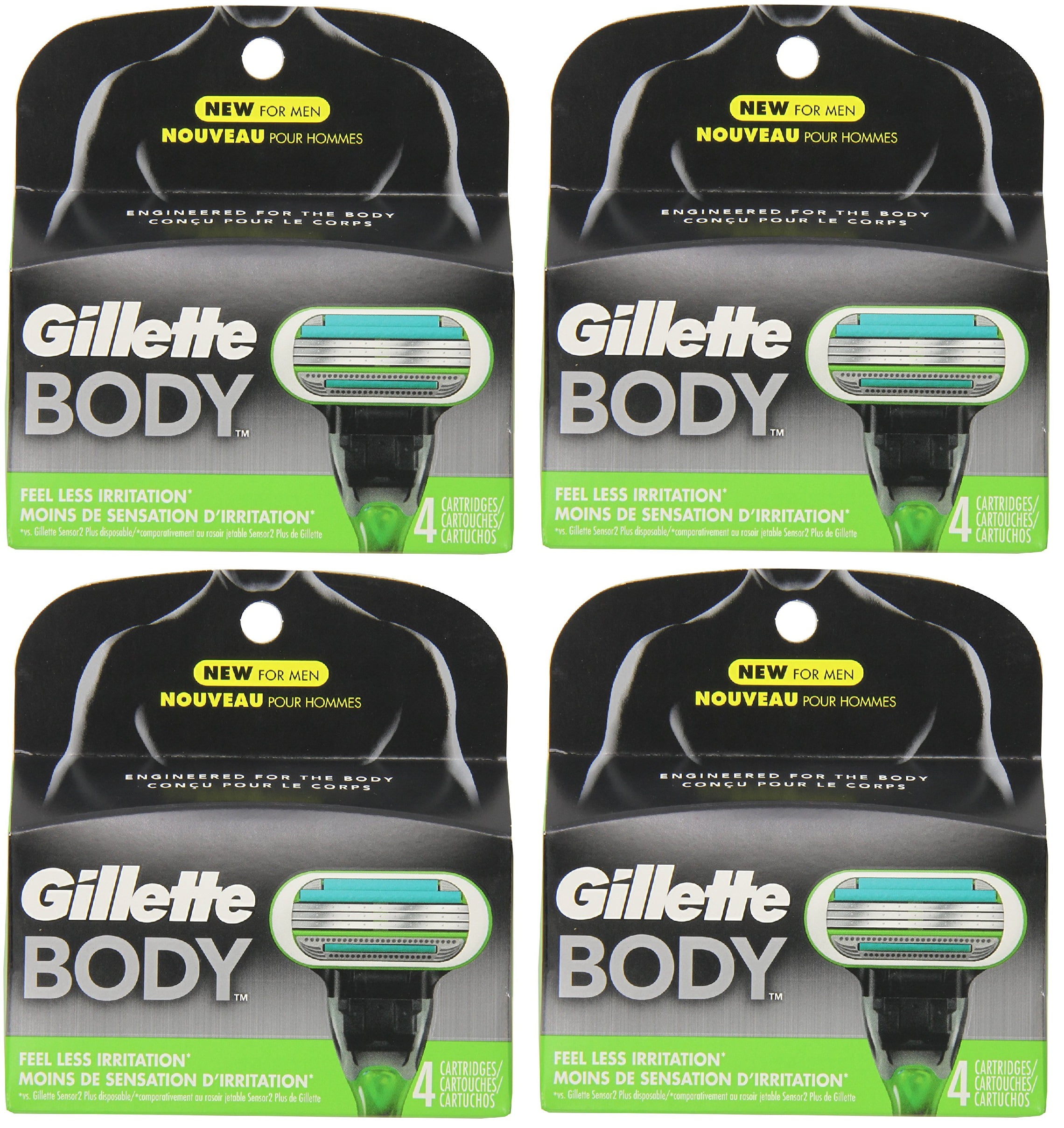 Gillette Body Razor Cartridges 4 Count (Pack of 4)