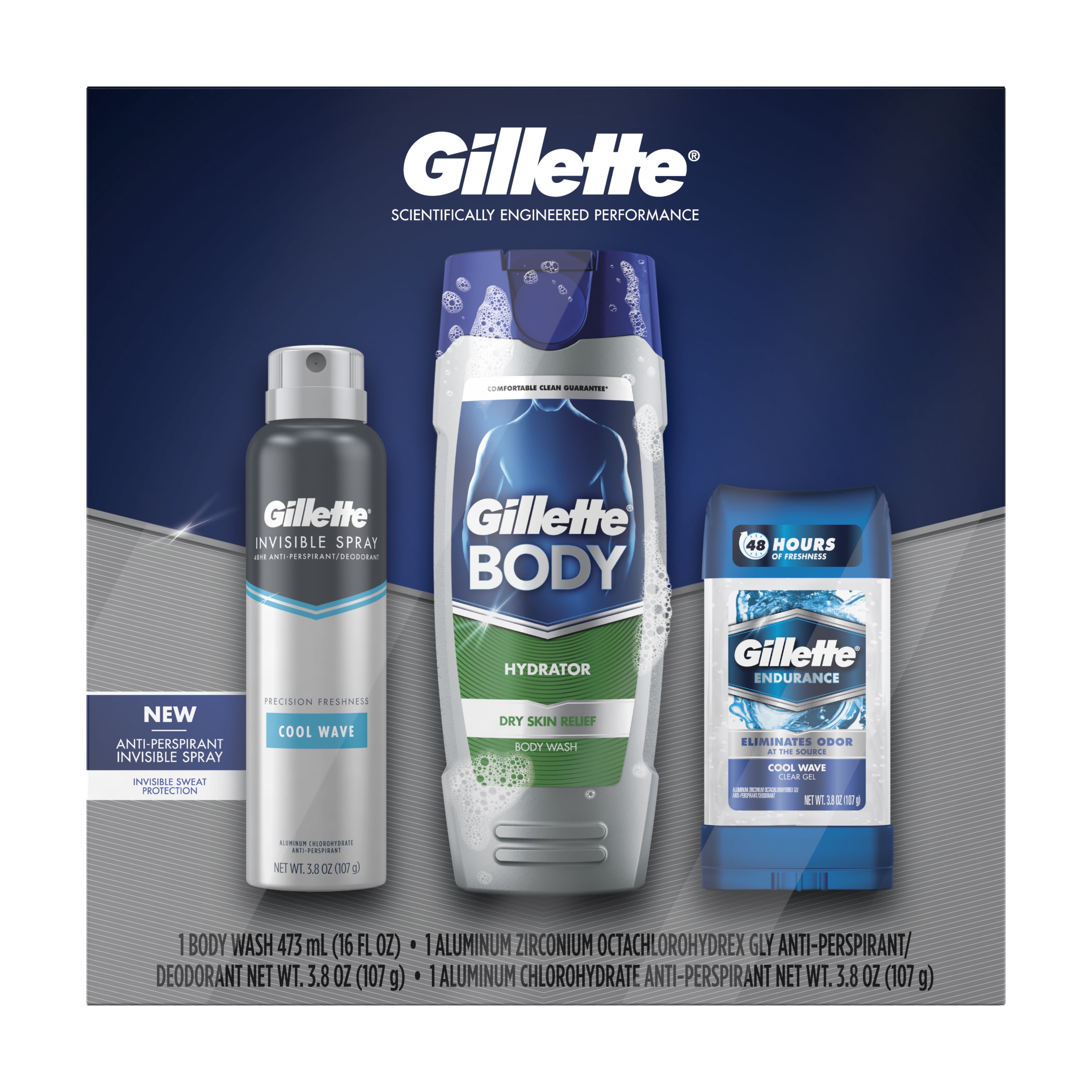 Gillette Body Wash, Deodorant & Invisible Spray Gift Pack 3 Pc