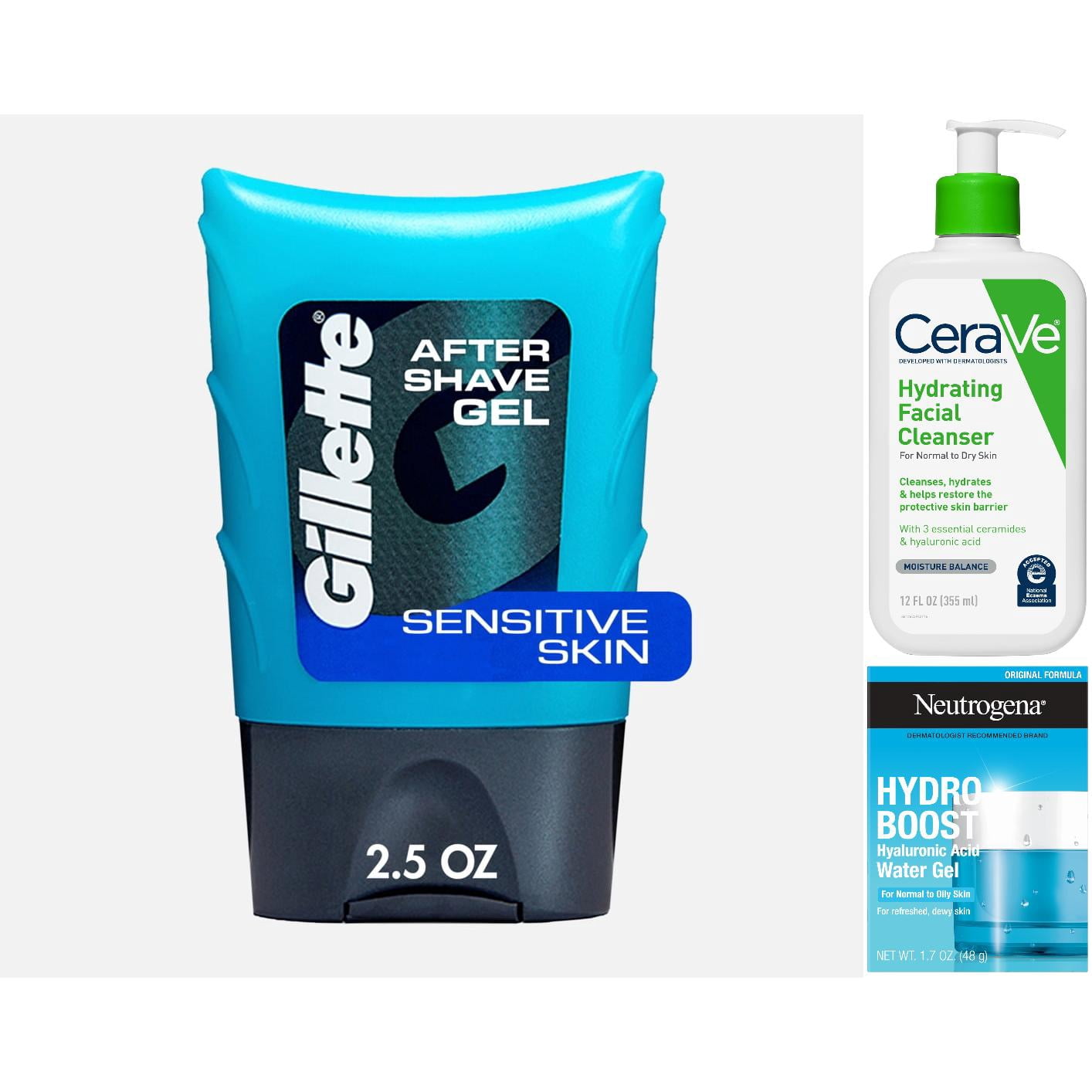 Gillette, CeraVe & Neutrogena Daily Hydration and Post-Shave Skincare Bundle