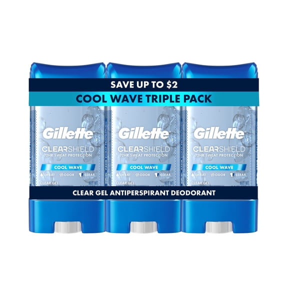 Gillette Antiperspirant and Deodorant for Men, Clear Gel Cool Wave Scent Triple Pack, 3.8oz