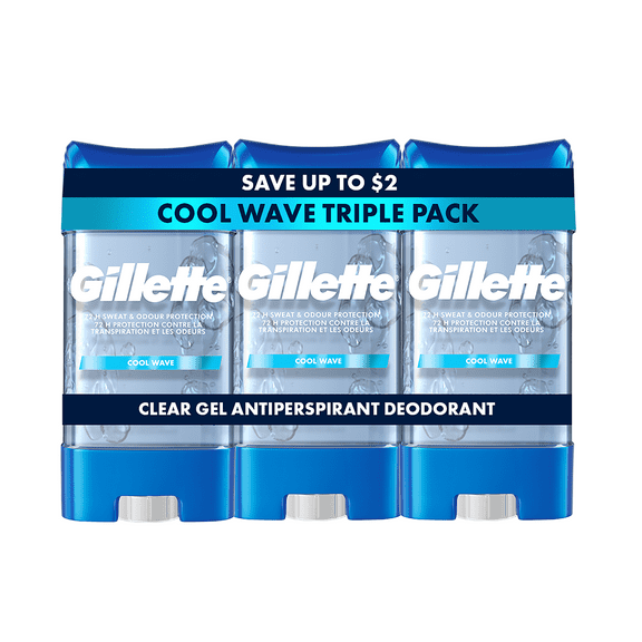 Gillette Clear Gel Antiperspirant and Deodorant for Men Cool Wave Scent 3.8 oz 3 Pack