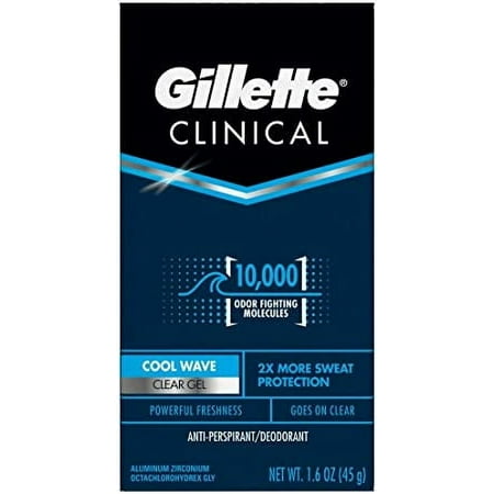 Gillette Clinical Protection Antiperspirant and Deodorant for Men, Clear Gel, Cool Wave, 1.6 Oz