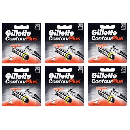 Gillette Contour Plus (same as Atra Plus) Refill Blade Cartridges, 5 Count (Pack of 6) + Facial Hair Remover Spring
