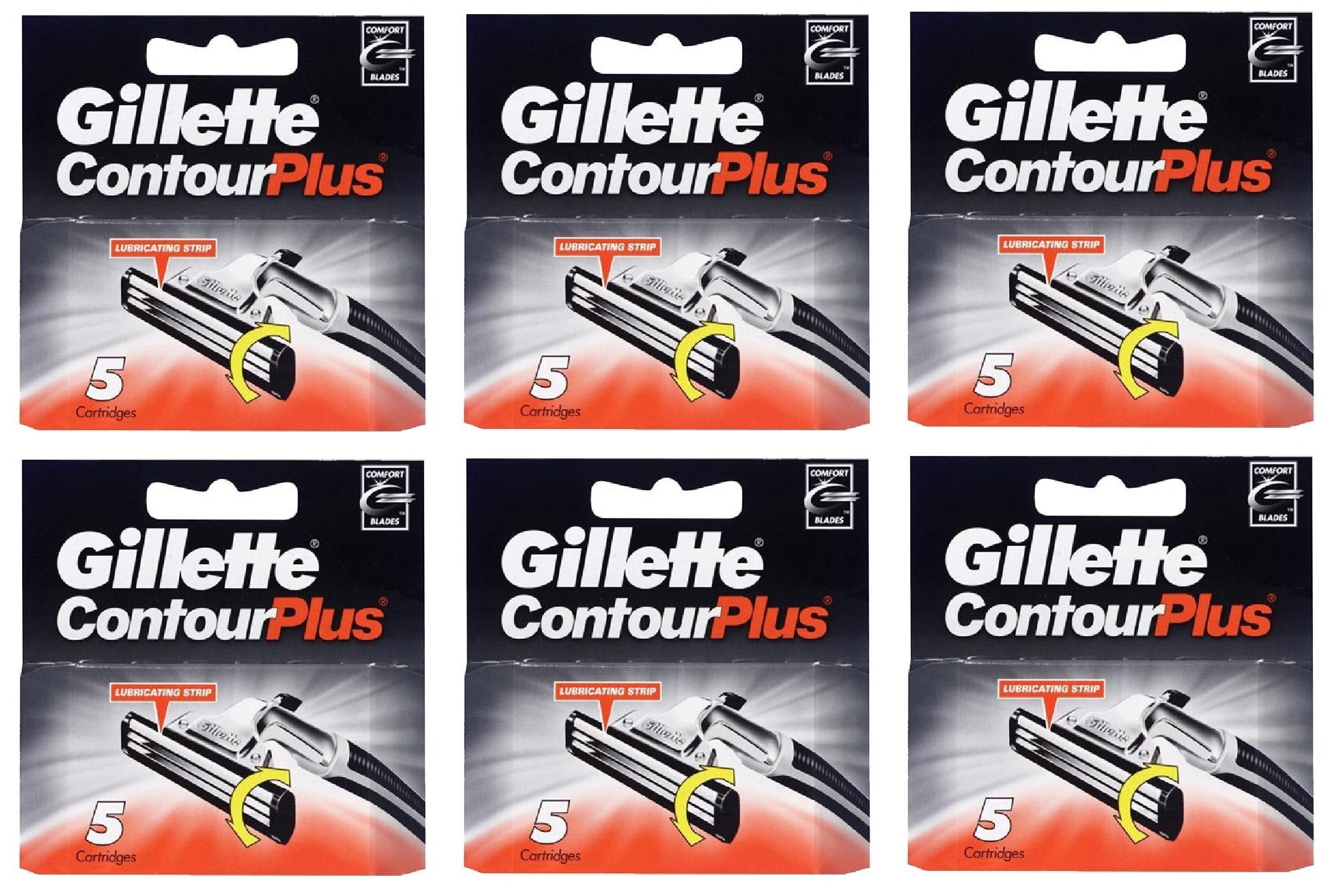 Gillette Contour Plus (same as Atra Plus) Refill Blade Cartridges, 5 Count  (Pack of 6) 
