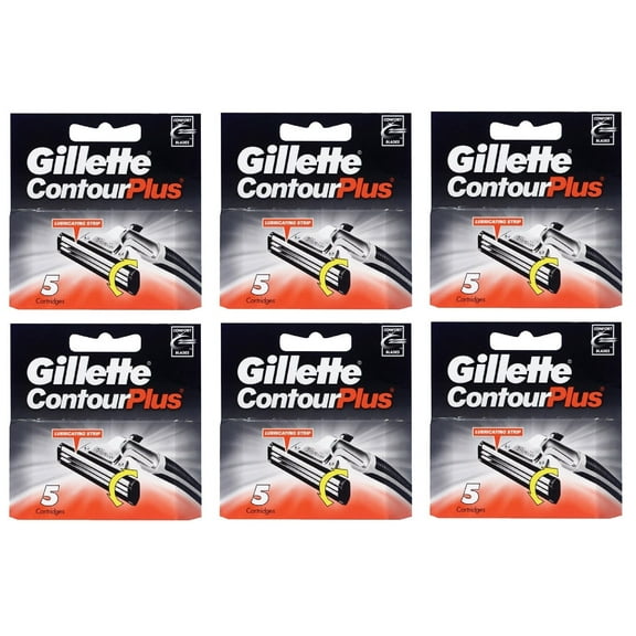Gillette Contour Plus (same as Atra Plus) Refill Blade Cartridges, 5 Count (Pack of 6)