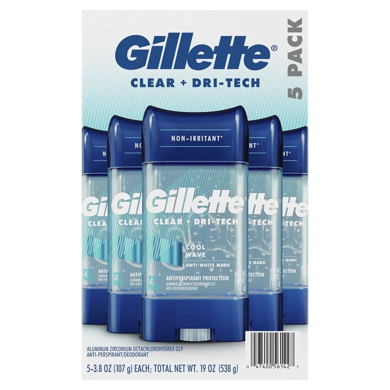 Gillette Cool Wave Clear Gel Mens Antiperspirant and Deodorant (3.8 Oz., 5 Pk.)