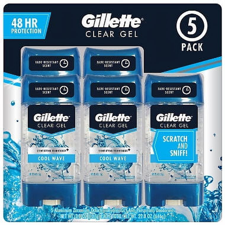 Gillette Cool Wave Clear Gel Men's Antiperspirant and Deodorant 3.8 oz, Pack of 5