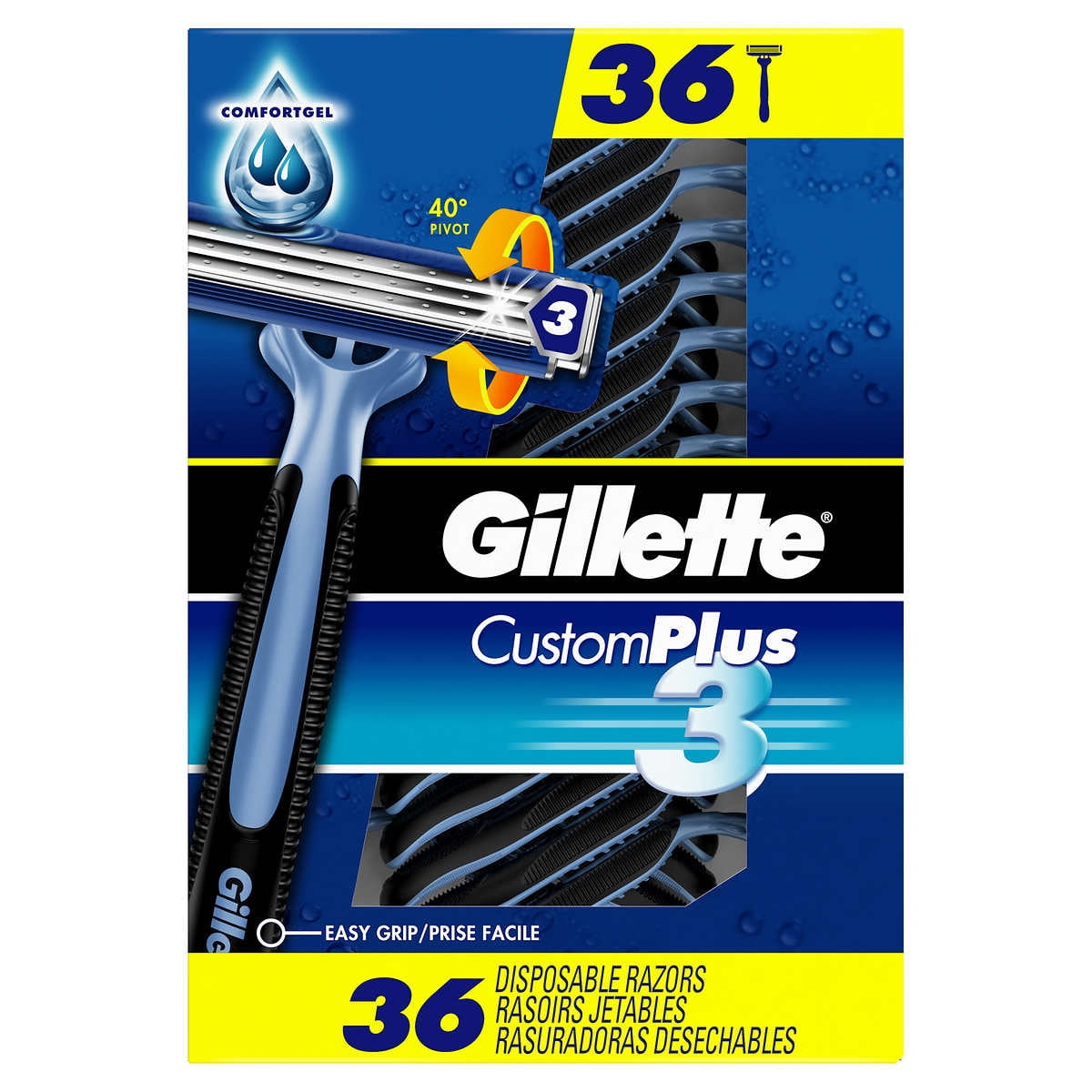 Gillette Custom Plus3 Disposable Razors, 36-count