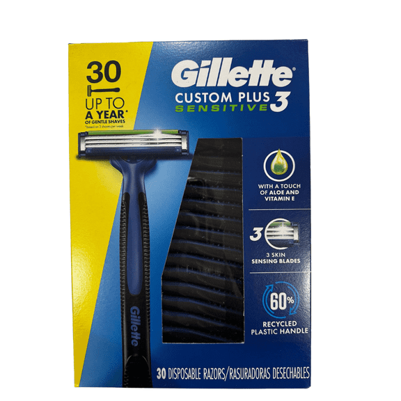 Gillette Custom Plus3 Disposable Razors Sensitive, 30 Count