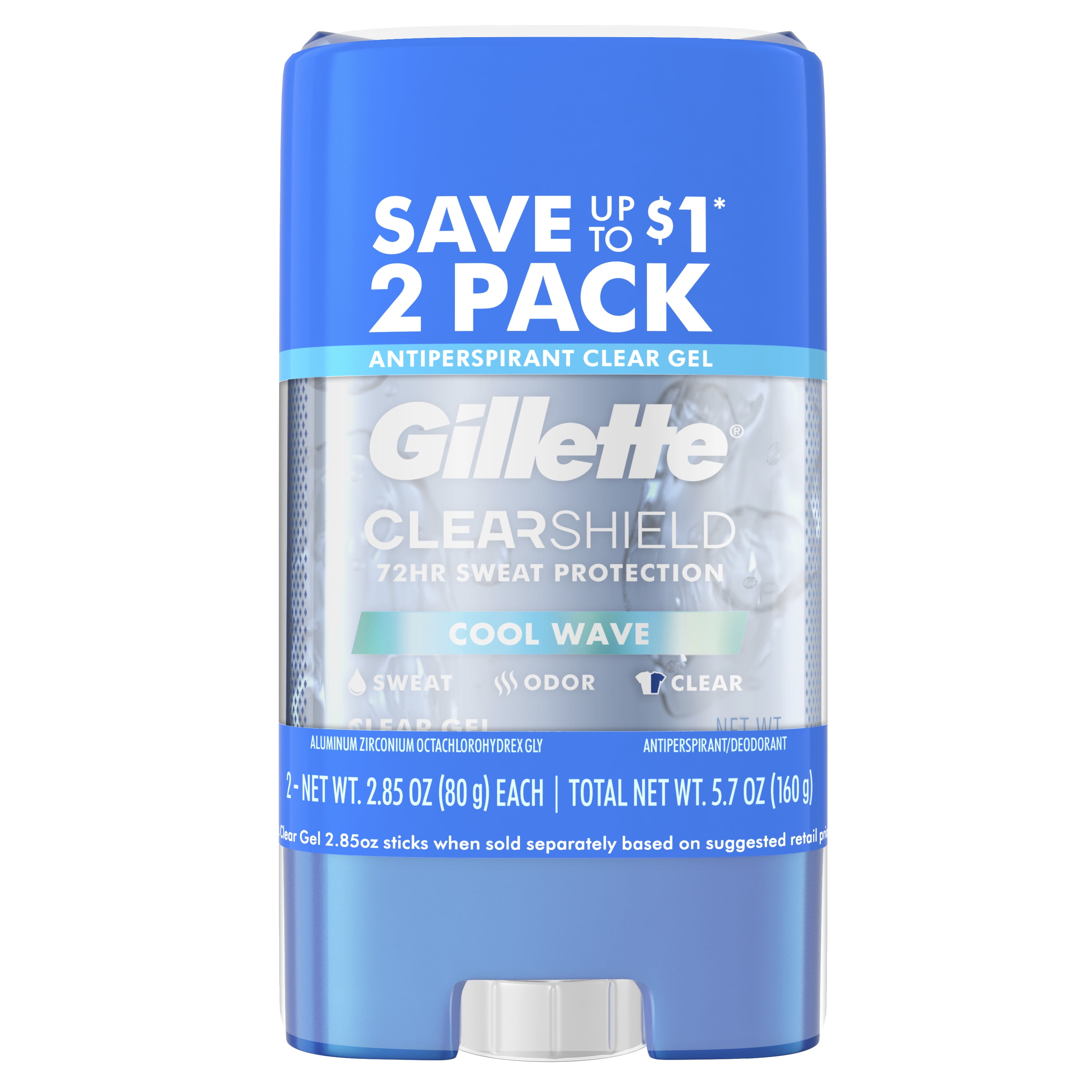 Gillette Endurance Clear Gel Antiperspirant & Deodorant, Twin Pack, Cool Wave 2.85 oz each