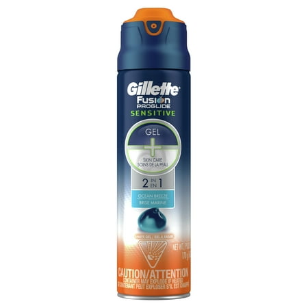 Gillette Fusion ProGlide Sensitive 2 in 1 Shave Gel, Ocean Breeze, 6 Oz.