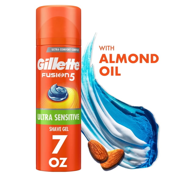 Gillette Fusion Shave Gel, Sensitive Skin Shaving Gel with Almond Oil for Men, 7 oz