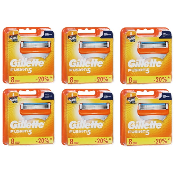 Gillette Fusion5 Manual Regular Refill Blade Cartridges, 8 Count (Pack of 6)