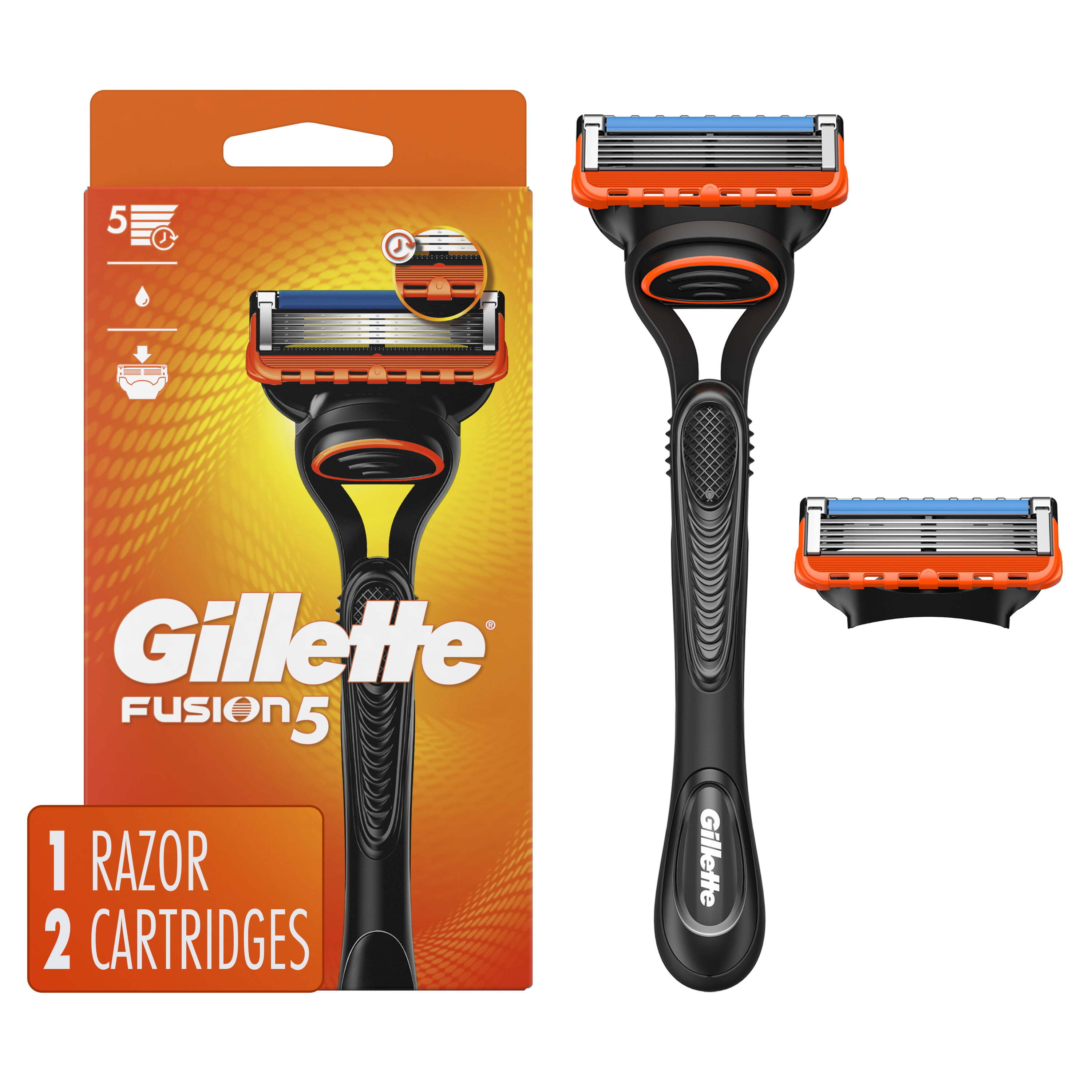 Gillette Fusion5 Men's Razor Handle and 2 Blade Refills, Orange - image 1 of 11