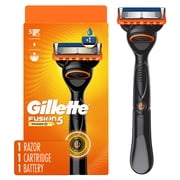 Gillette Fusion5 Power Mens Razor Handle, Orange, 1 Blade Refill