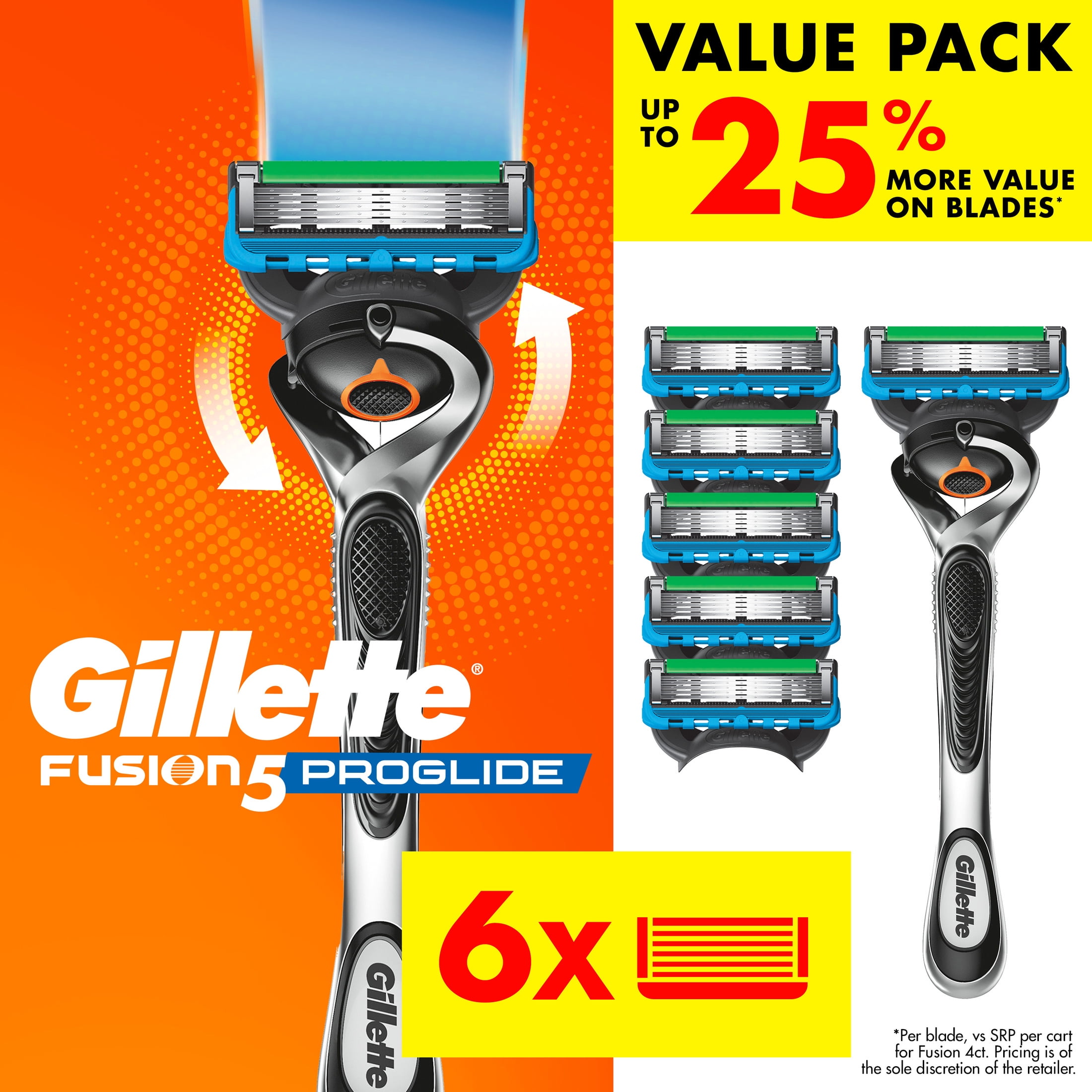 Gillette Fusion5 ProGlide Shaving Manual Razor for Men, Razor Handle, 6 Razor Blade Refills, FlexBall Razor Handle and Precision Trimmer for Men