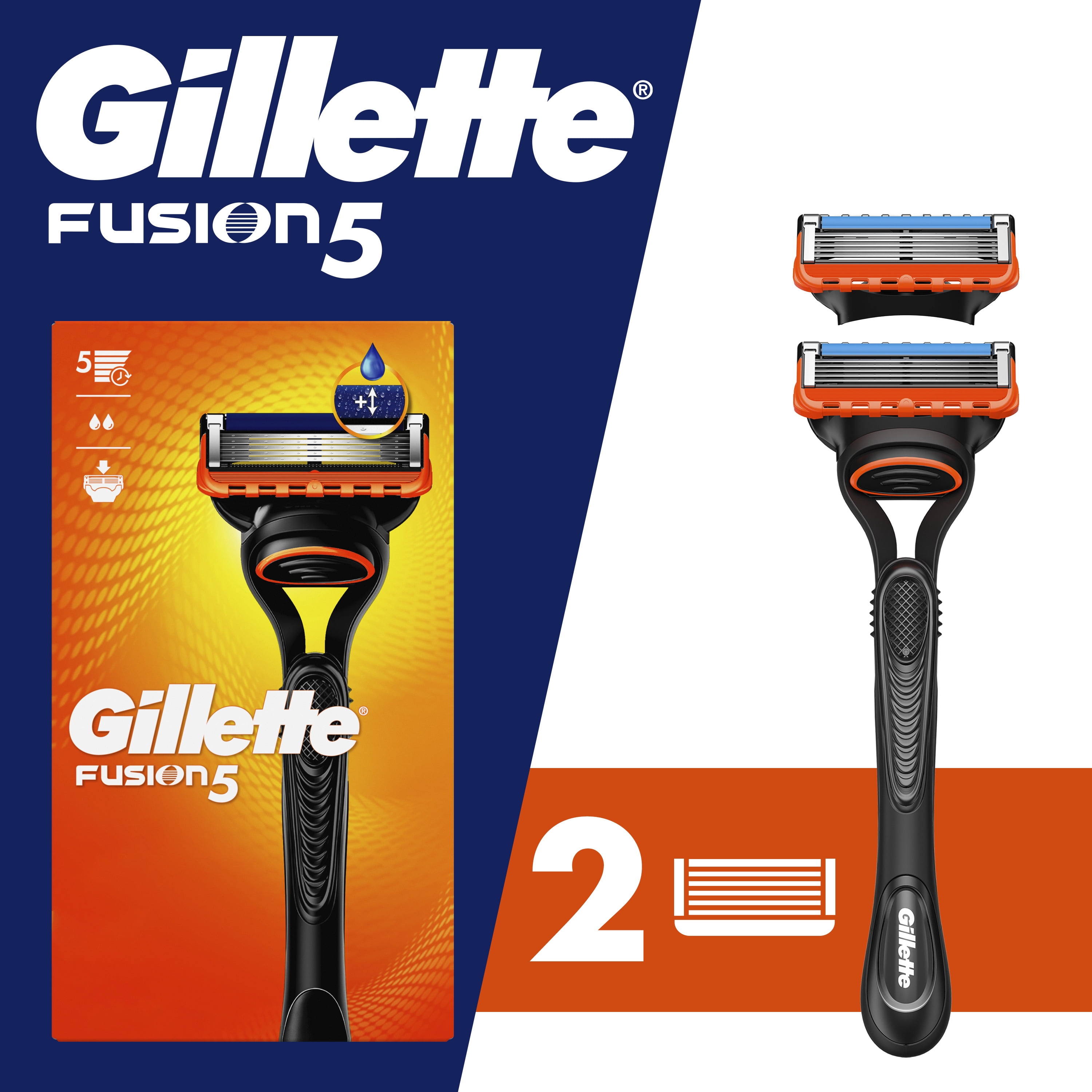 Gillette Fusion5 Razor Men 5 Blade Manual Razor ,1 Handle and 2 Blade Refills ,Black