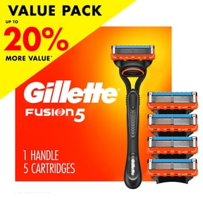 Gillette Fusion5 Manual Razor Blade Men, 1 Handle and 5 Blade Refills, Black