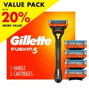 Gillette Fusion5 Manual Razor Blade Men, 1 Handle and 5 Blade Refills, Black